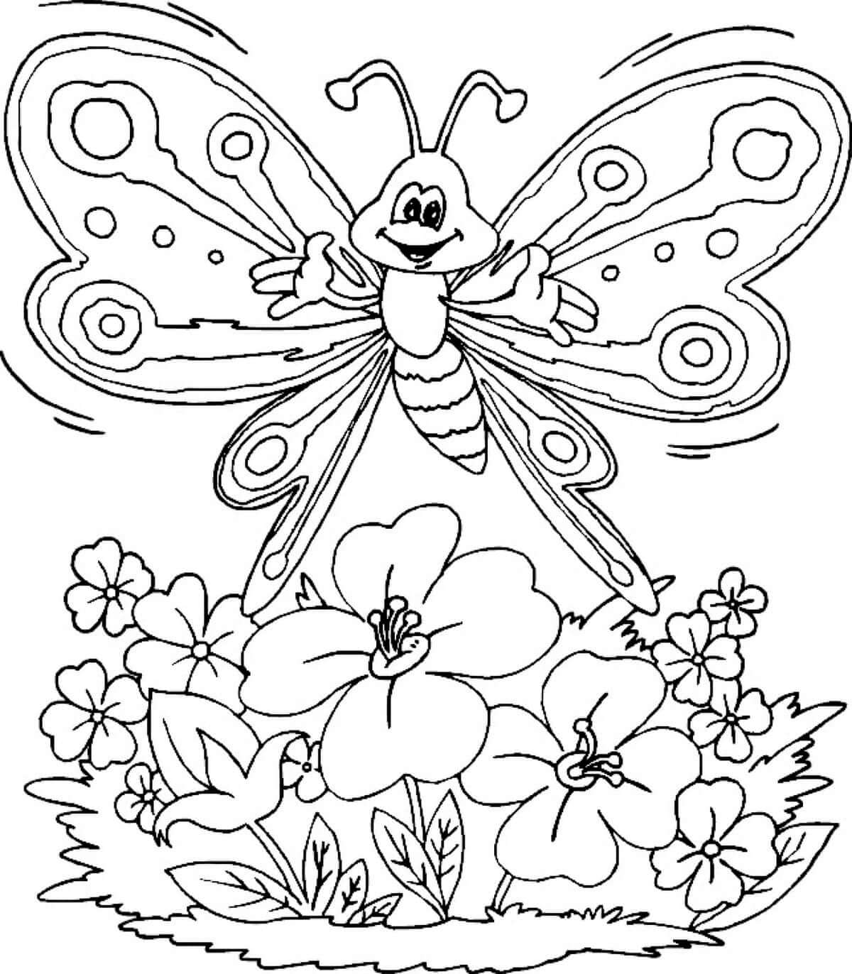 Раскраска Бабочка на лесной поляне