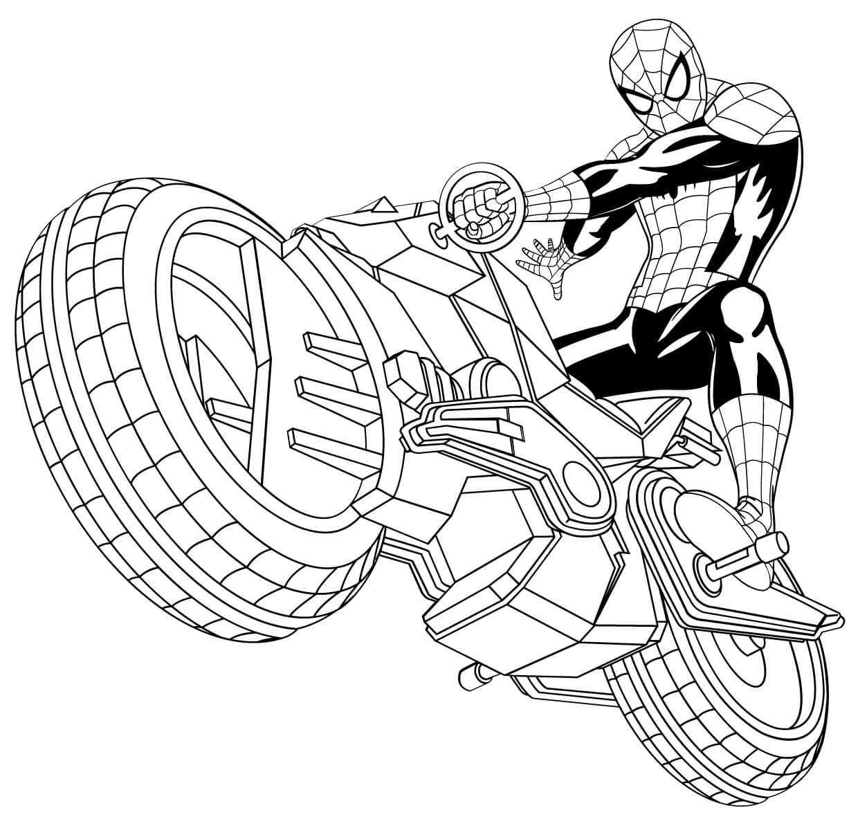 Раскраска Человек-паук на мотоцикле