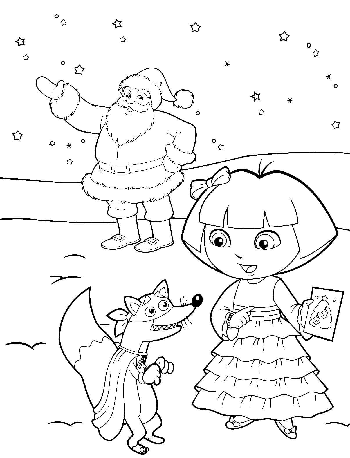 Раскраска Даша-путешественница, Жулик и Санта Клаус
