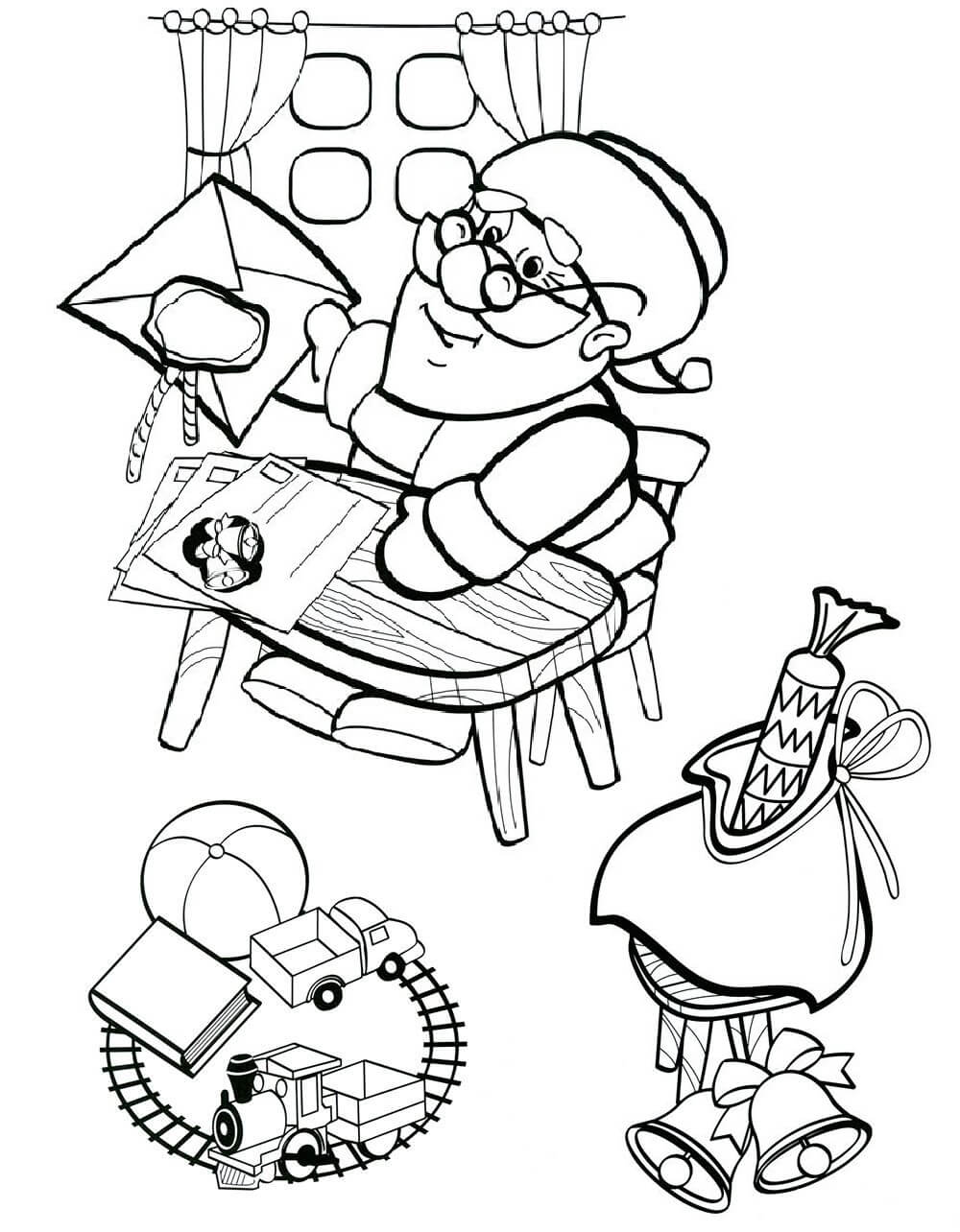 Раскраска Дед Мороз читает письма