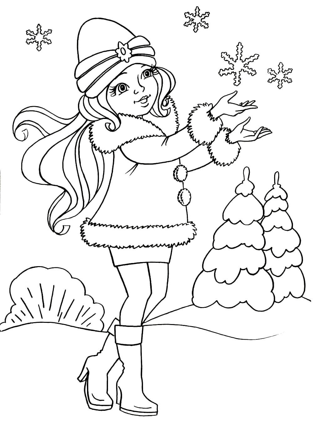 Раскраска Девочка и снежинки