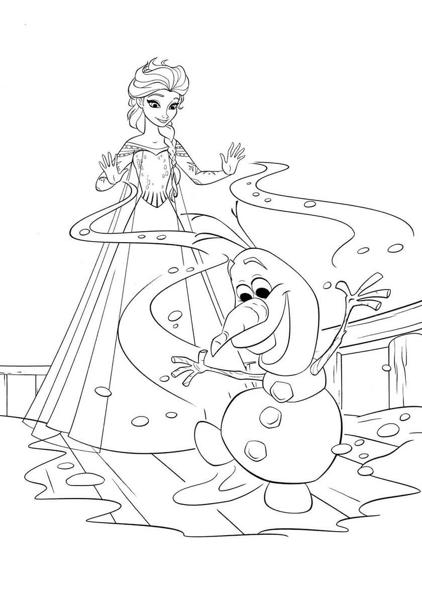 Раскраска Эльза и снеговик Олаф