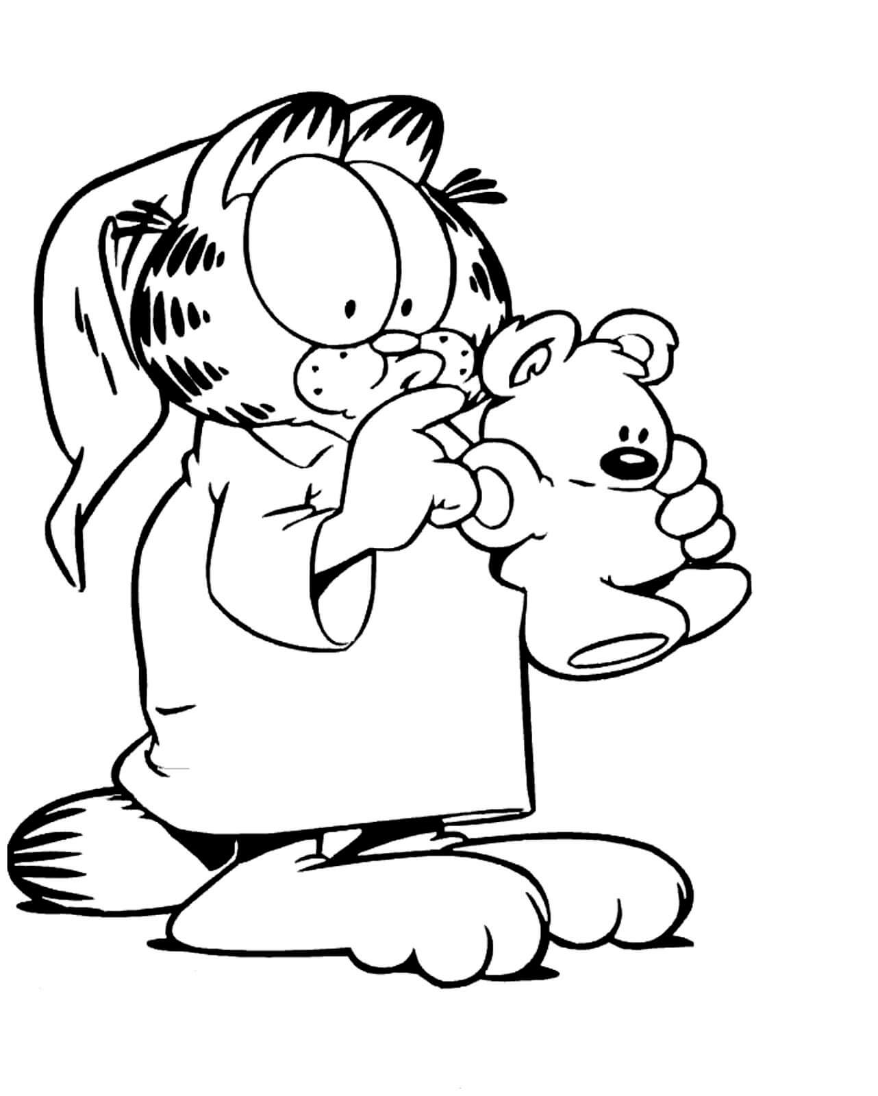 Раскраска Гарфилд и его плюшевый мишка