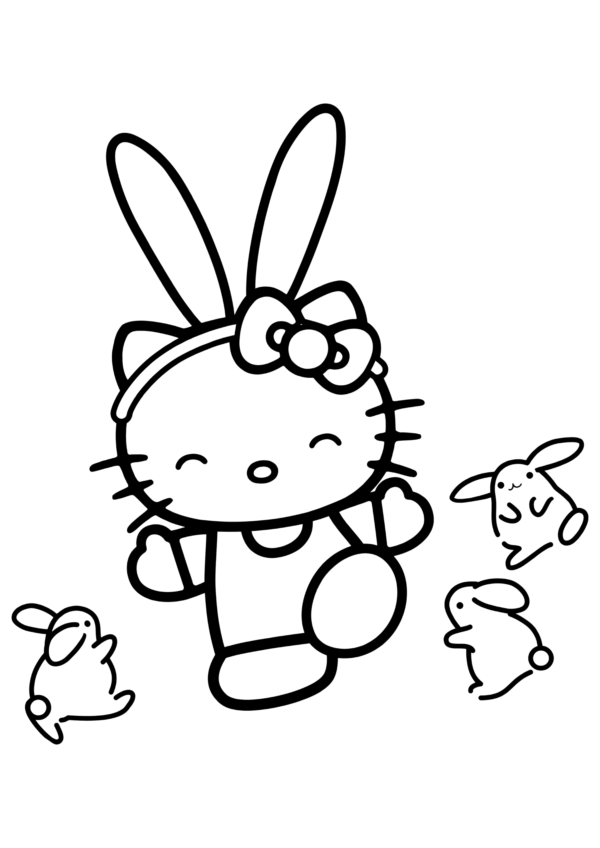 Раскраска Китти и маленькие зайчики