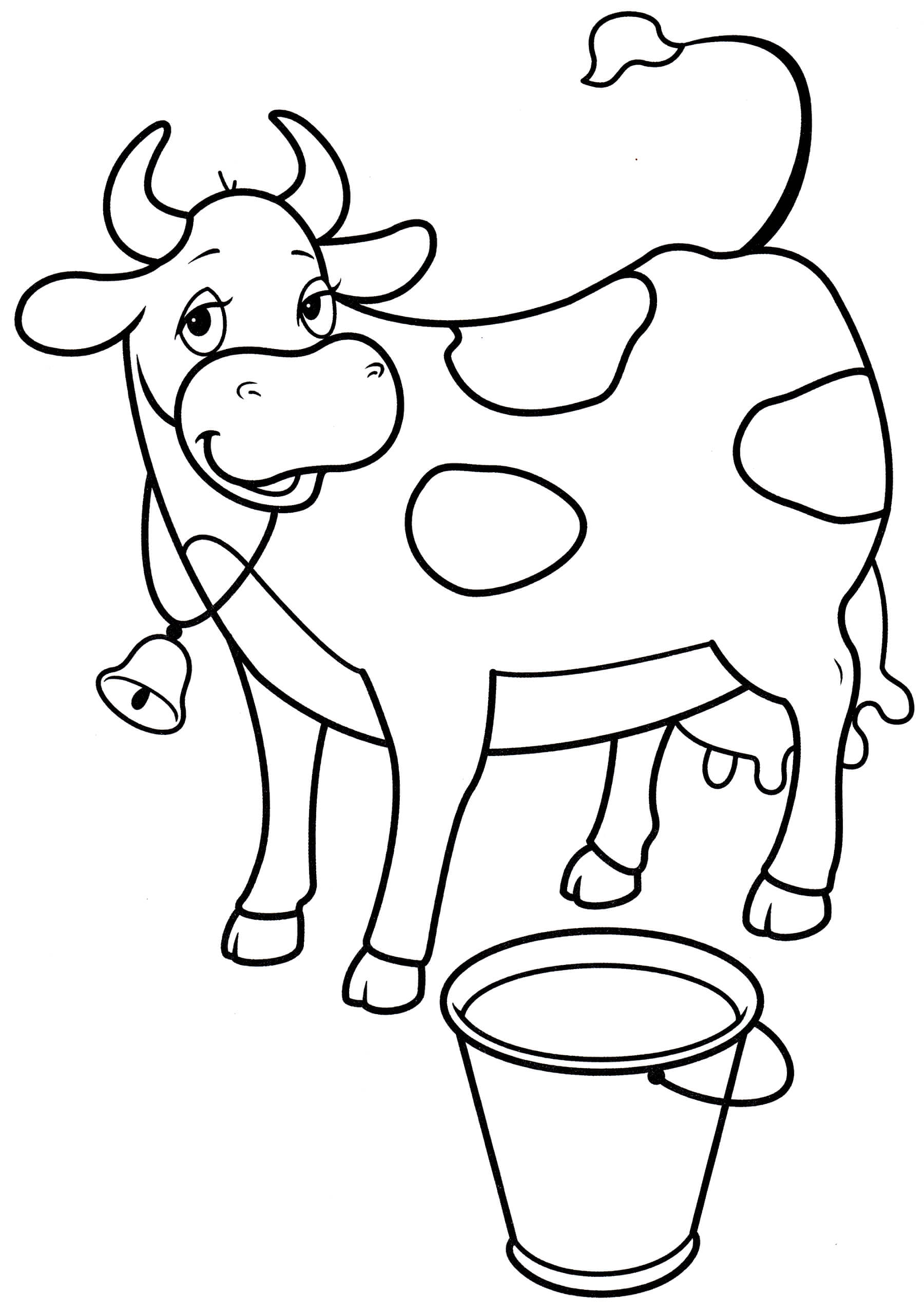 Раскраска Корова и ведро молока