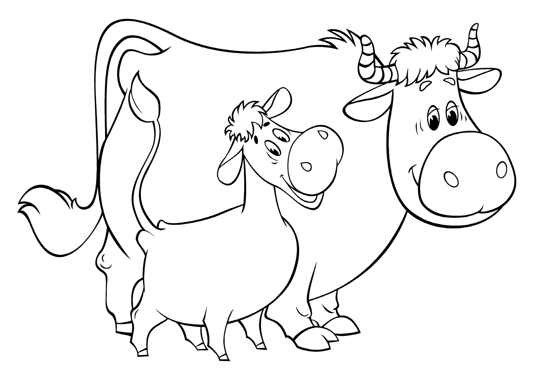 Раскраска Корова Мурка и телёнок Гаврюша
