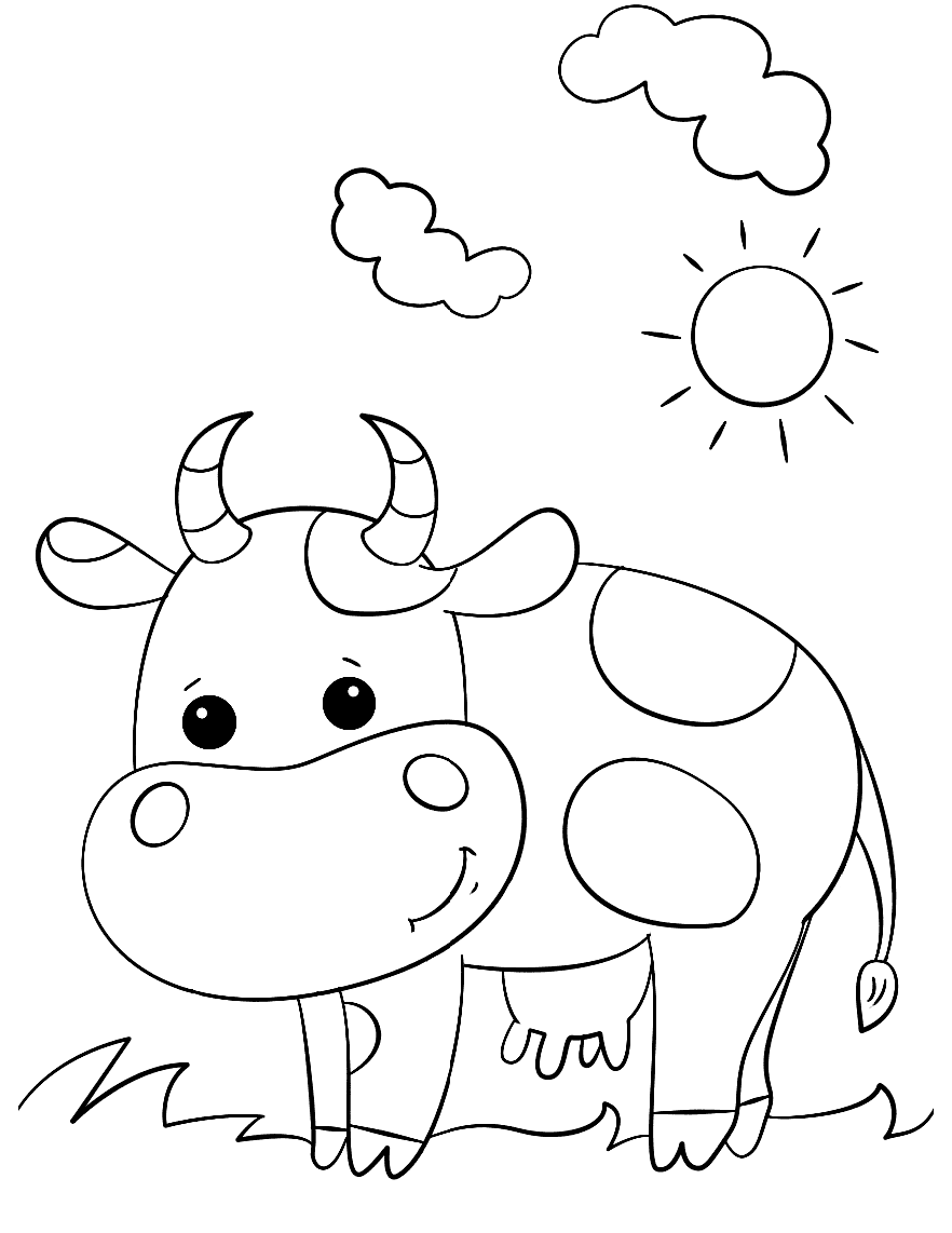 Раскраска Корова на полянке