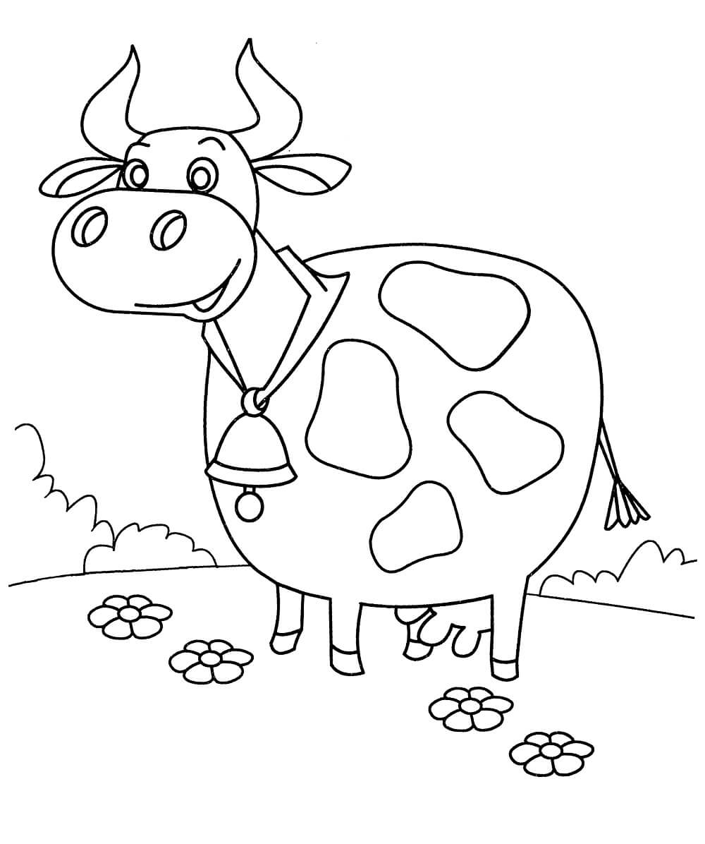 Раскраска Корова с колокольчиком