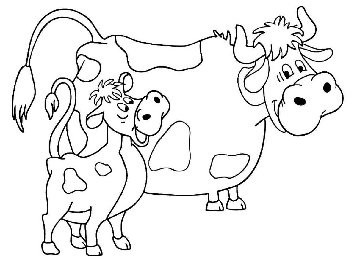 Раскраска Корова с телёнком