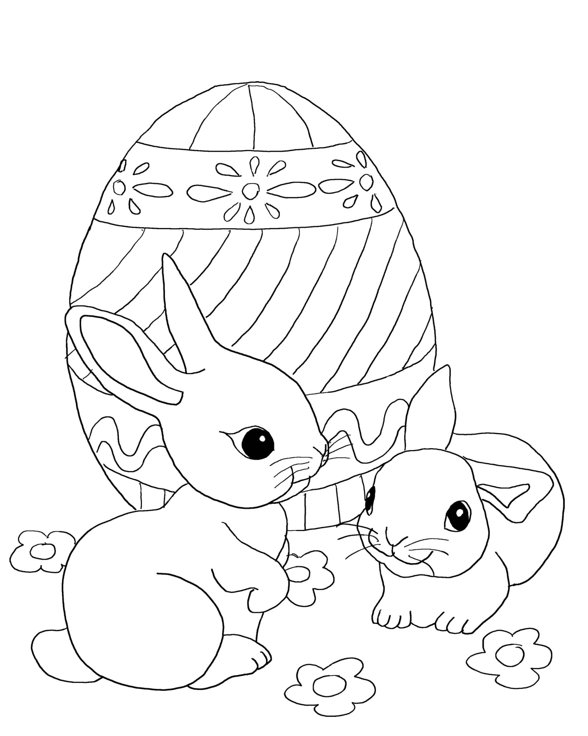 Раскраска Кролики и пасхальное яйцо