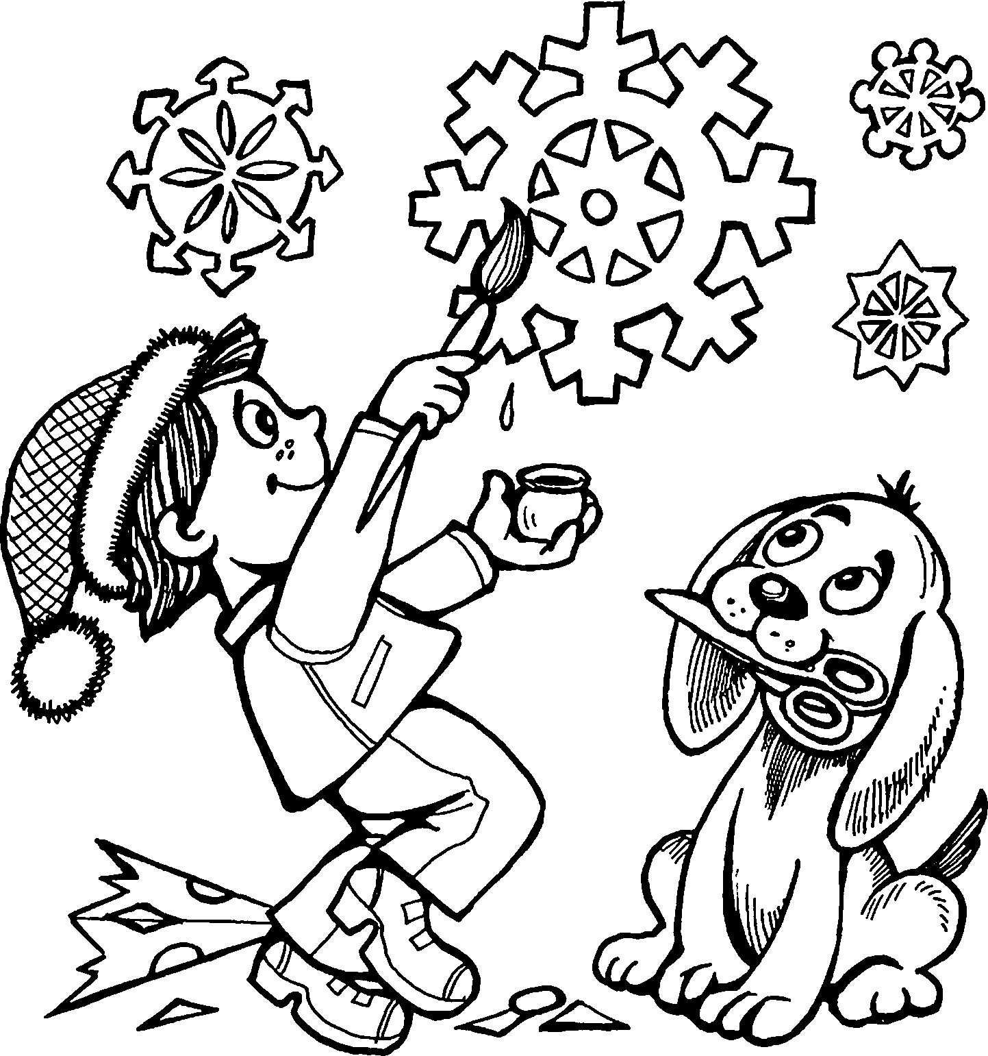 Раскраска Мальчик и снежинки