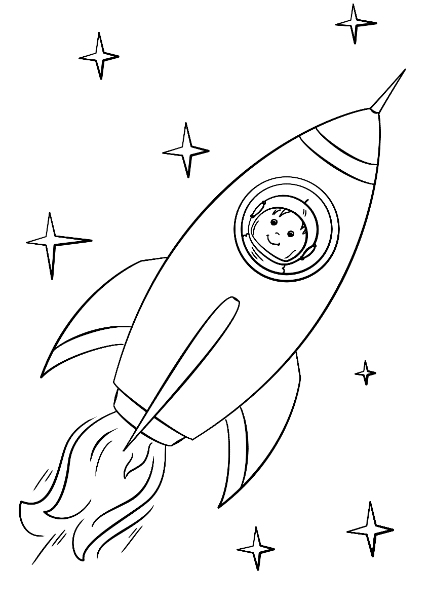 Раскраска Мальчик-космонавт в ракете