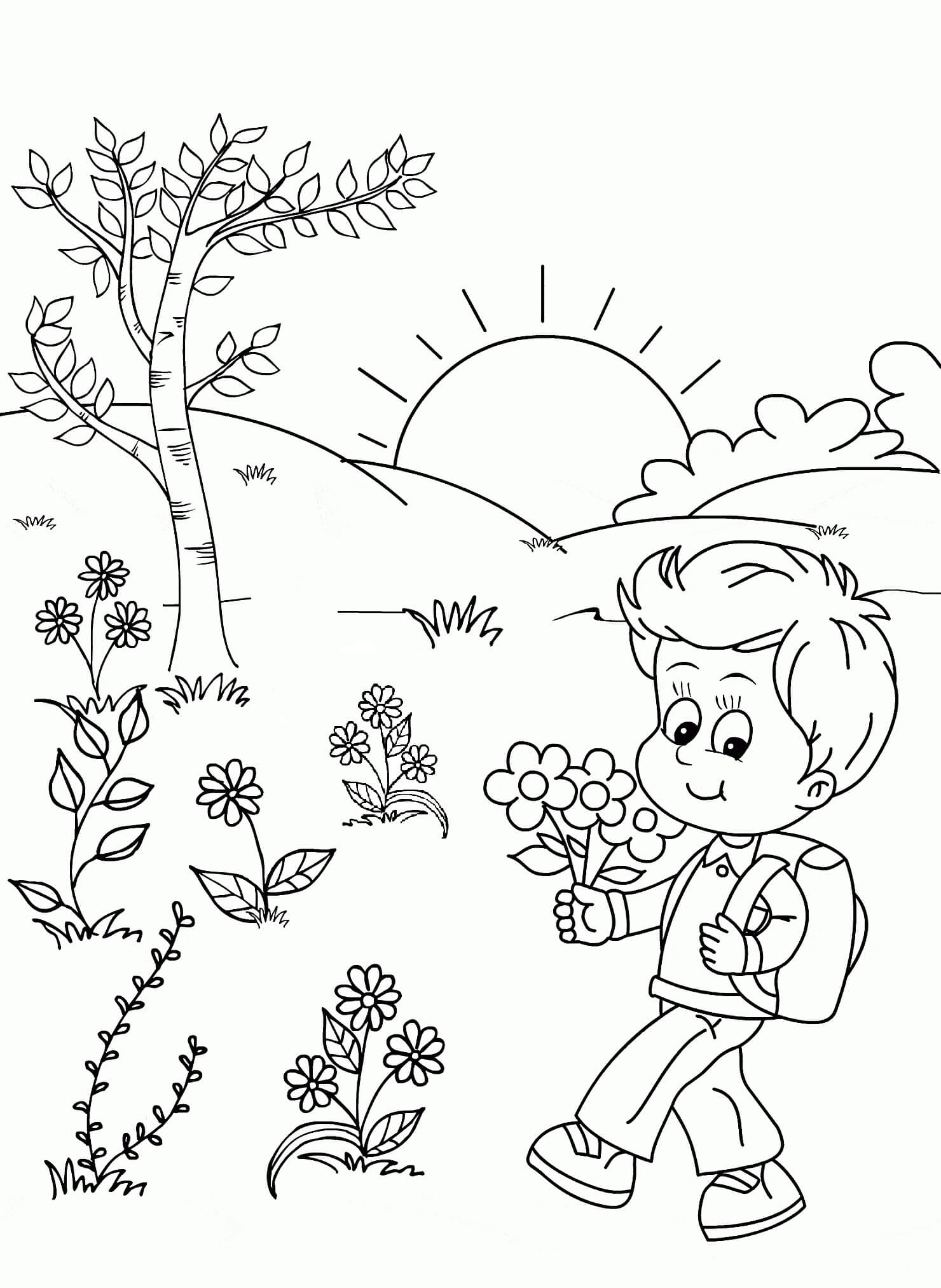 Раскраска Мальчик с цветочками