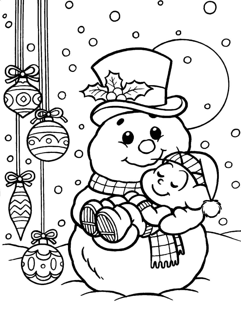 Раскраска Малыш и снеговик