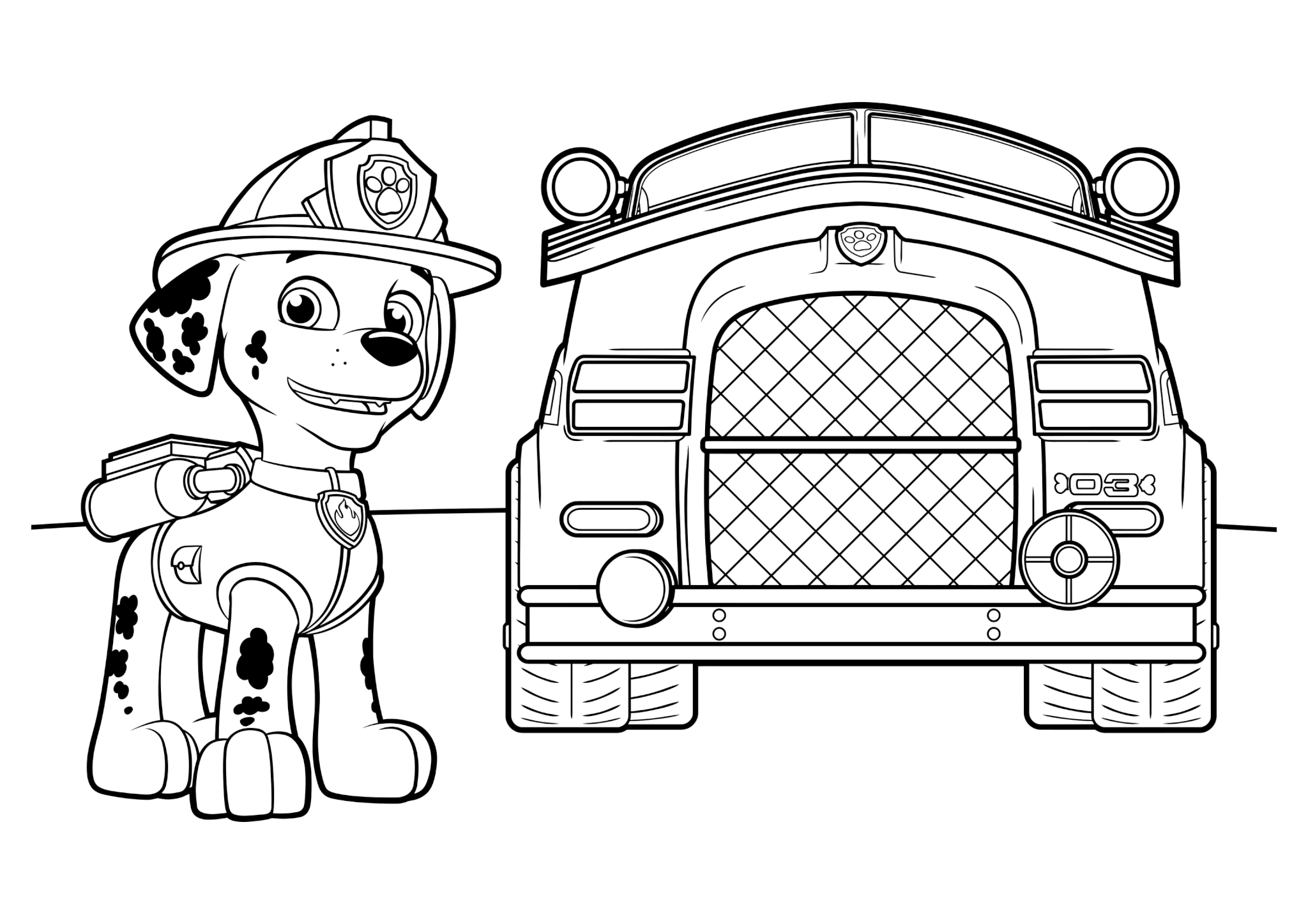 Раскраска Маршал и пожарный фургон