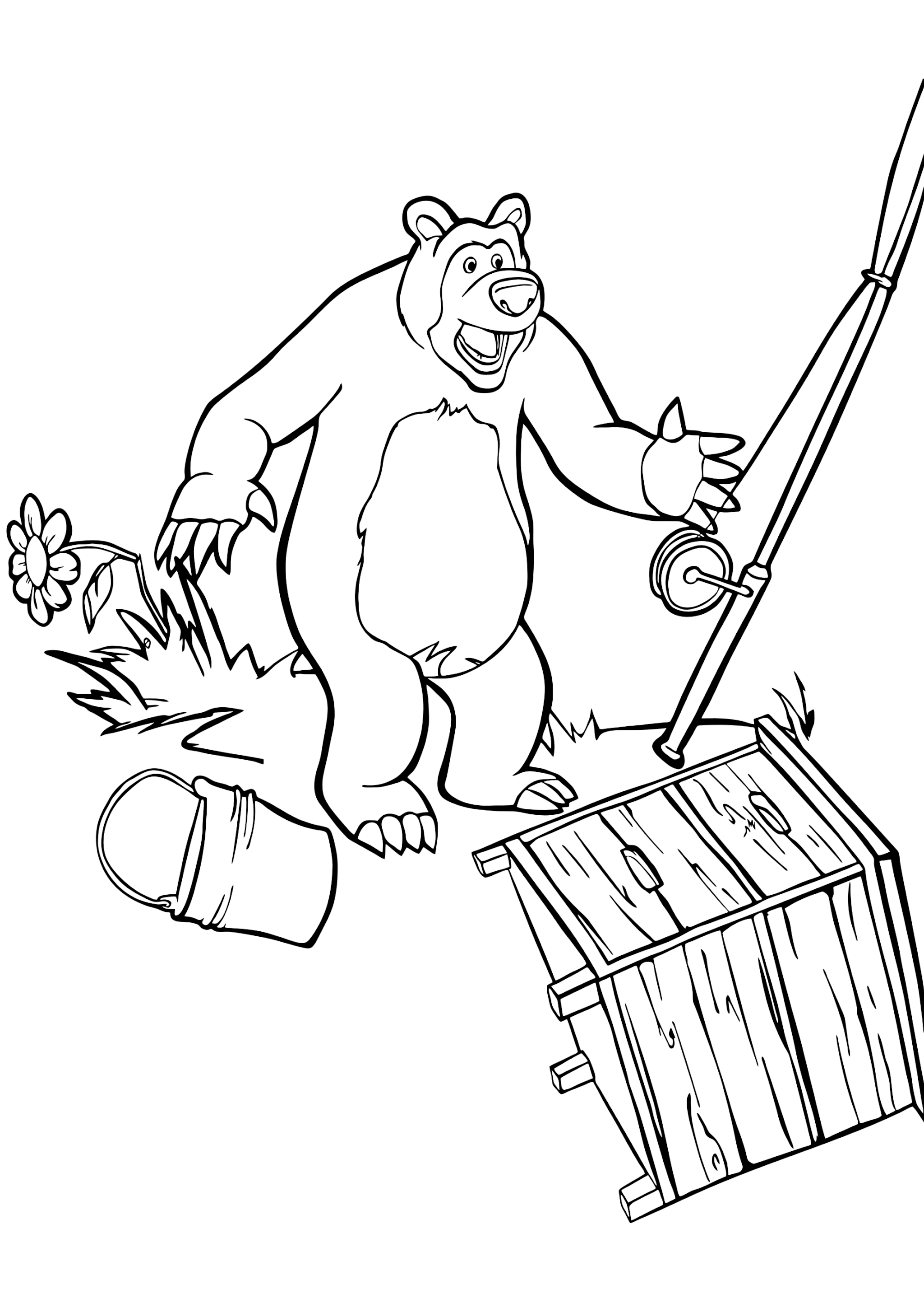 Раскраска Медведь после рыбалки