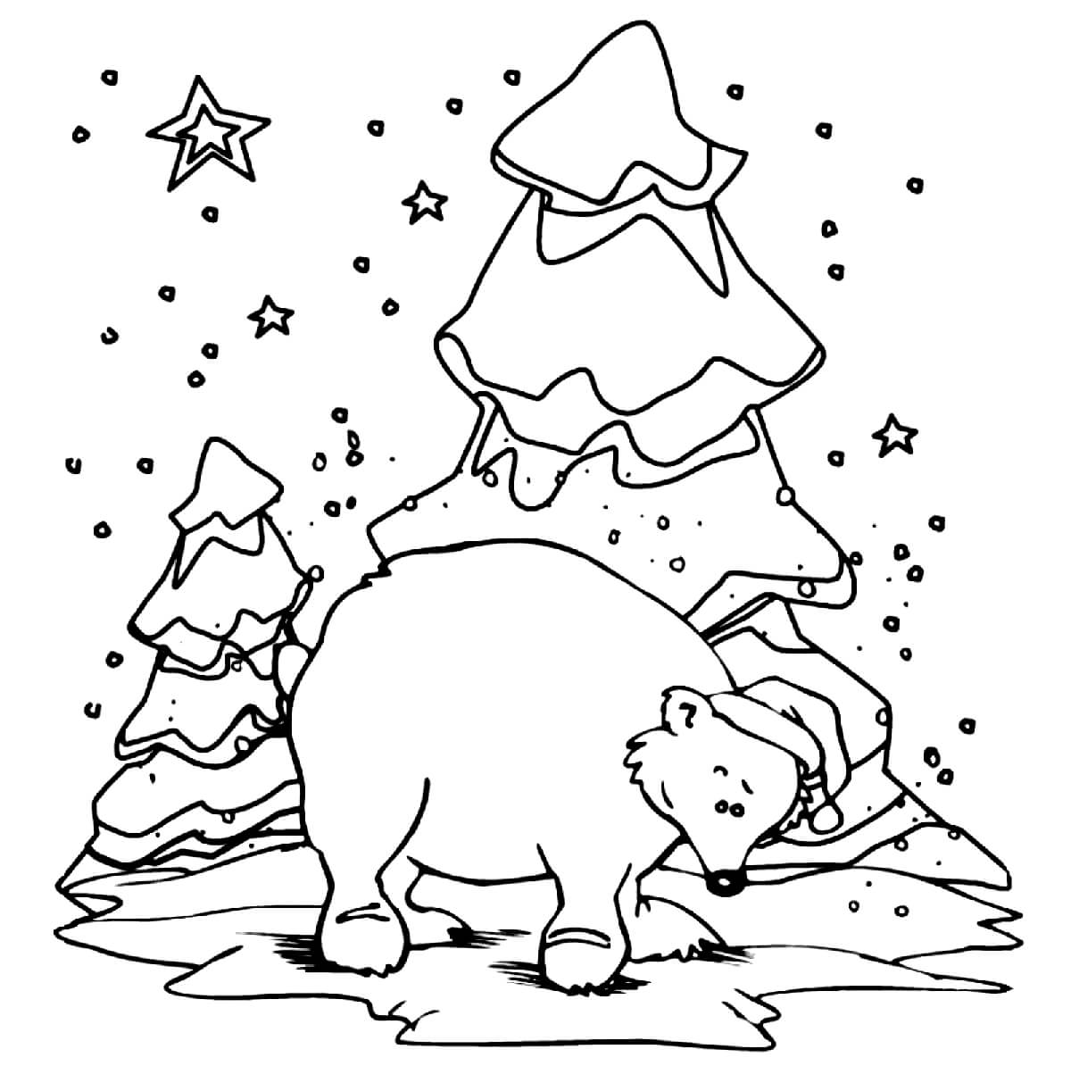 Раскраска Медведь в новогодней шапочке