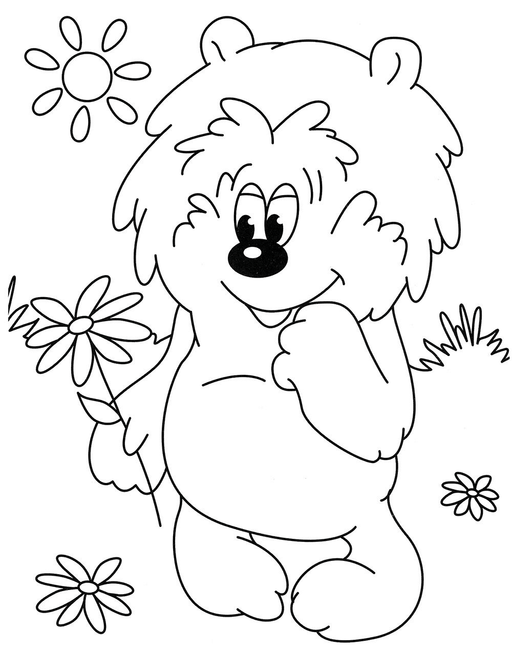 Раскраска Медвежонок и цветочек