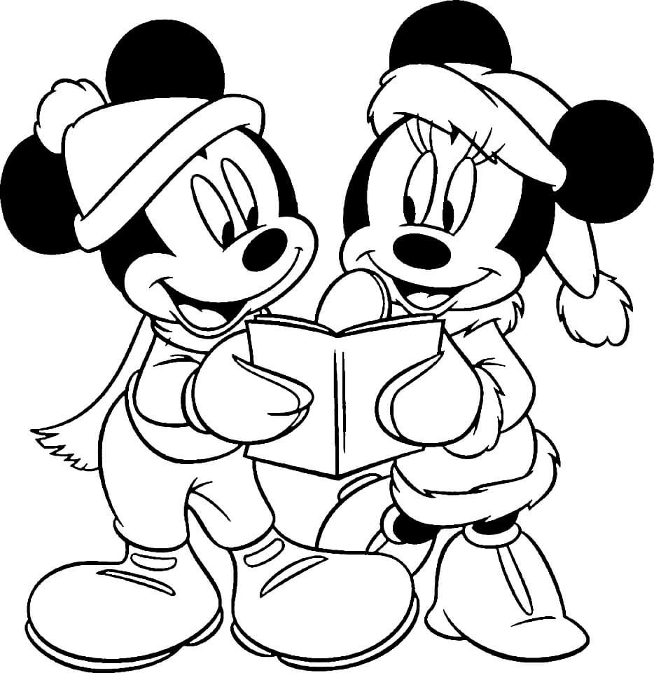 Раскраска Микки и Минни Маус читают сказку