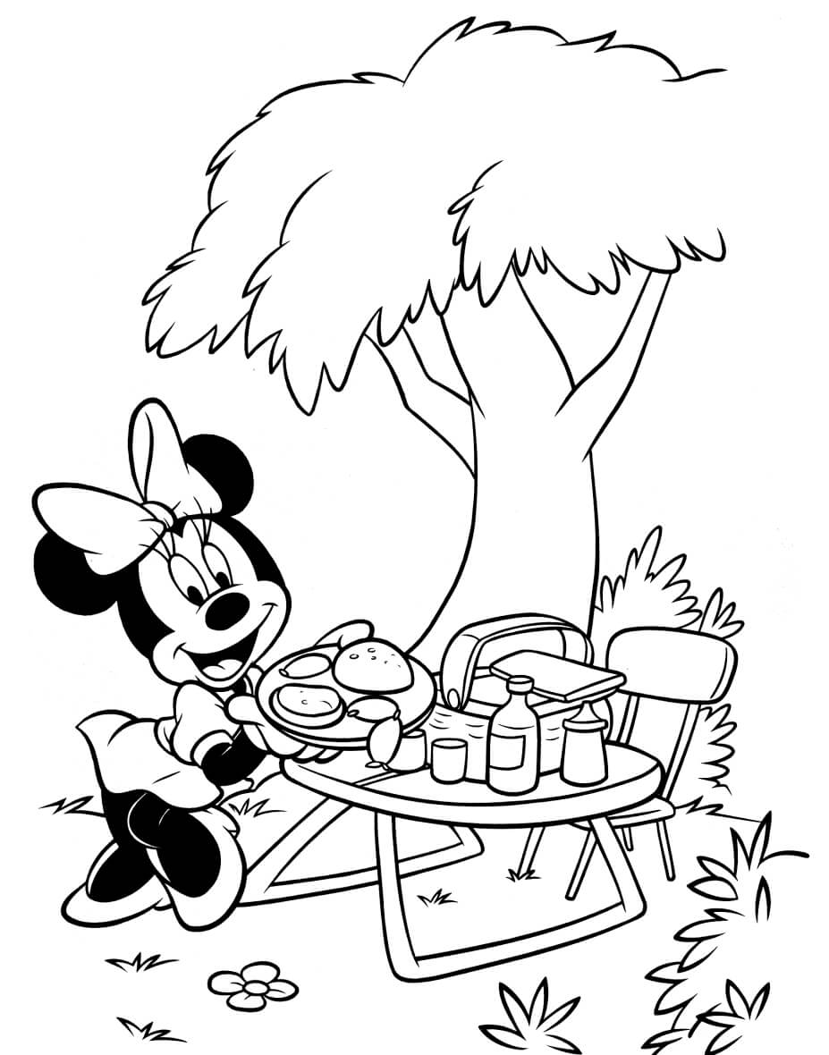 Раскраска Минни Маус на пикнике