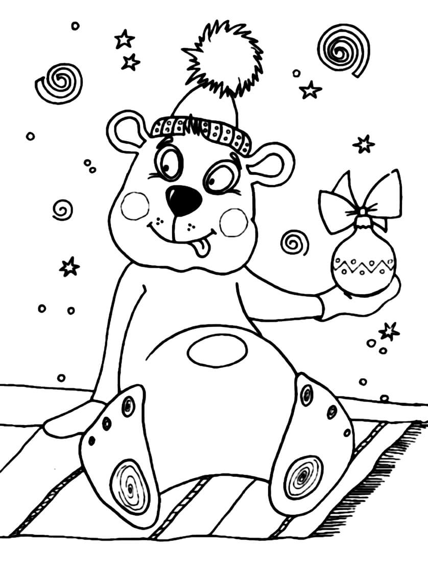 Раскраска Мишка и ёлочный шарик
