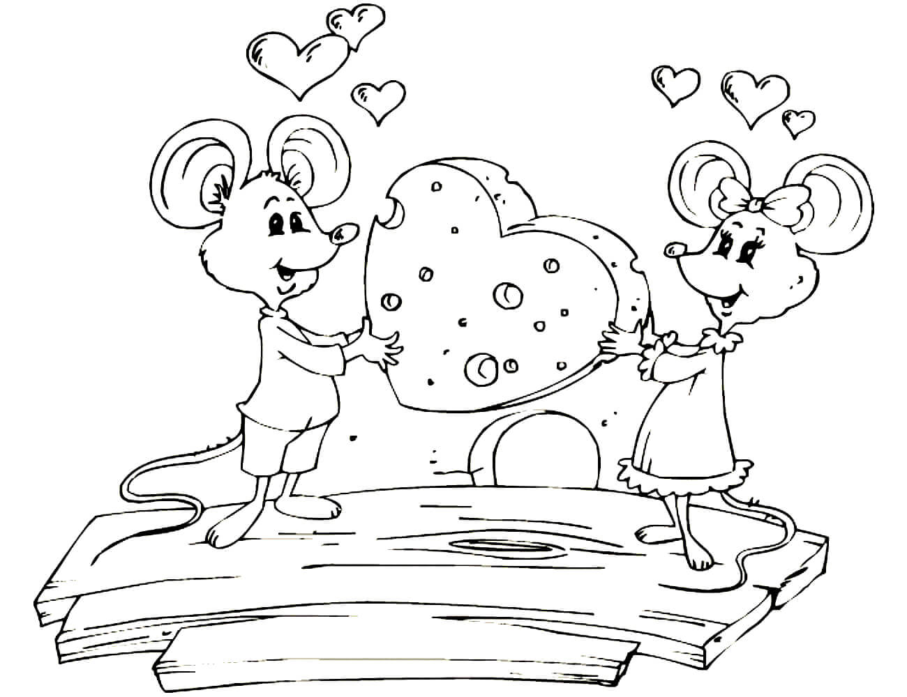 Раскраска Мышки в День святого Валентина