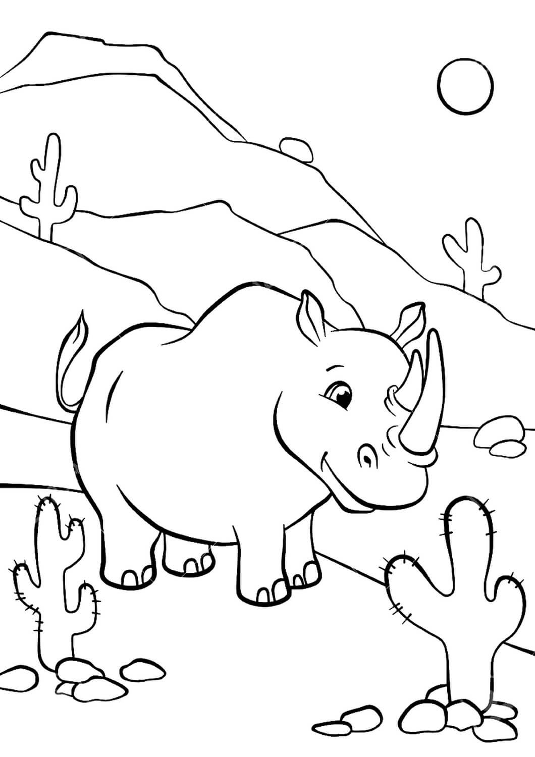 Раскраска Носорог в саванне