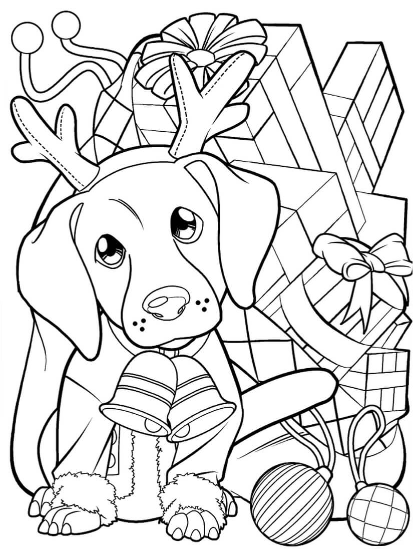 Раскраска Новогодний щенок