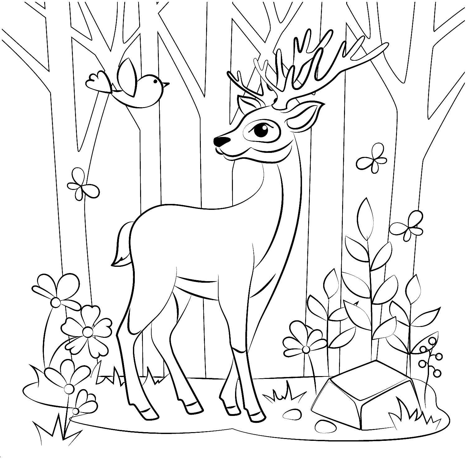 Раскраска Олень в лесу