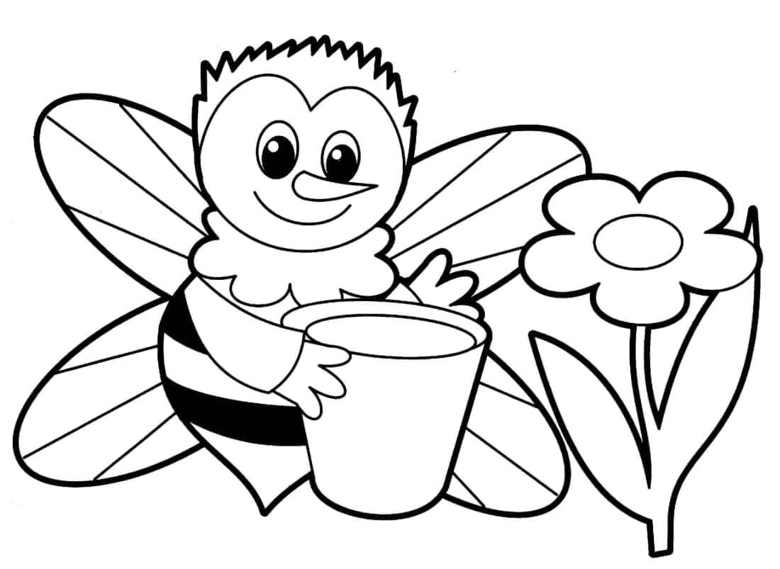 Раскраска Пчела поливает цветы