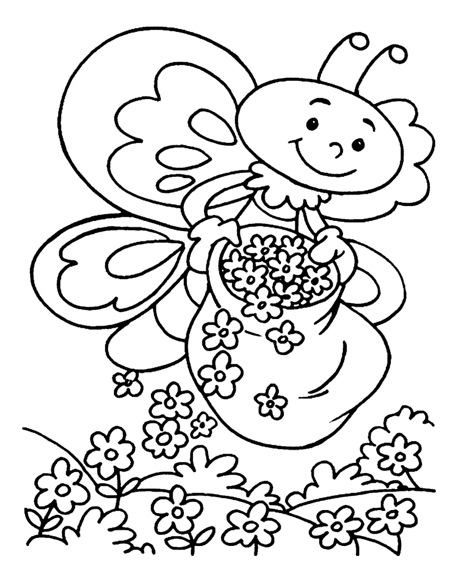 Раскраска Пчёлка и цветочки