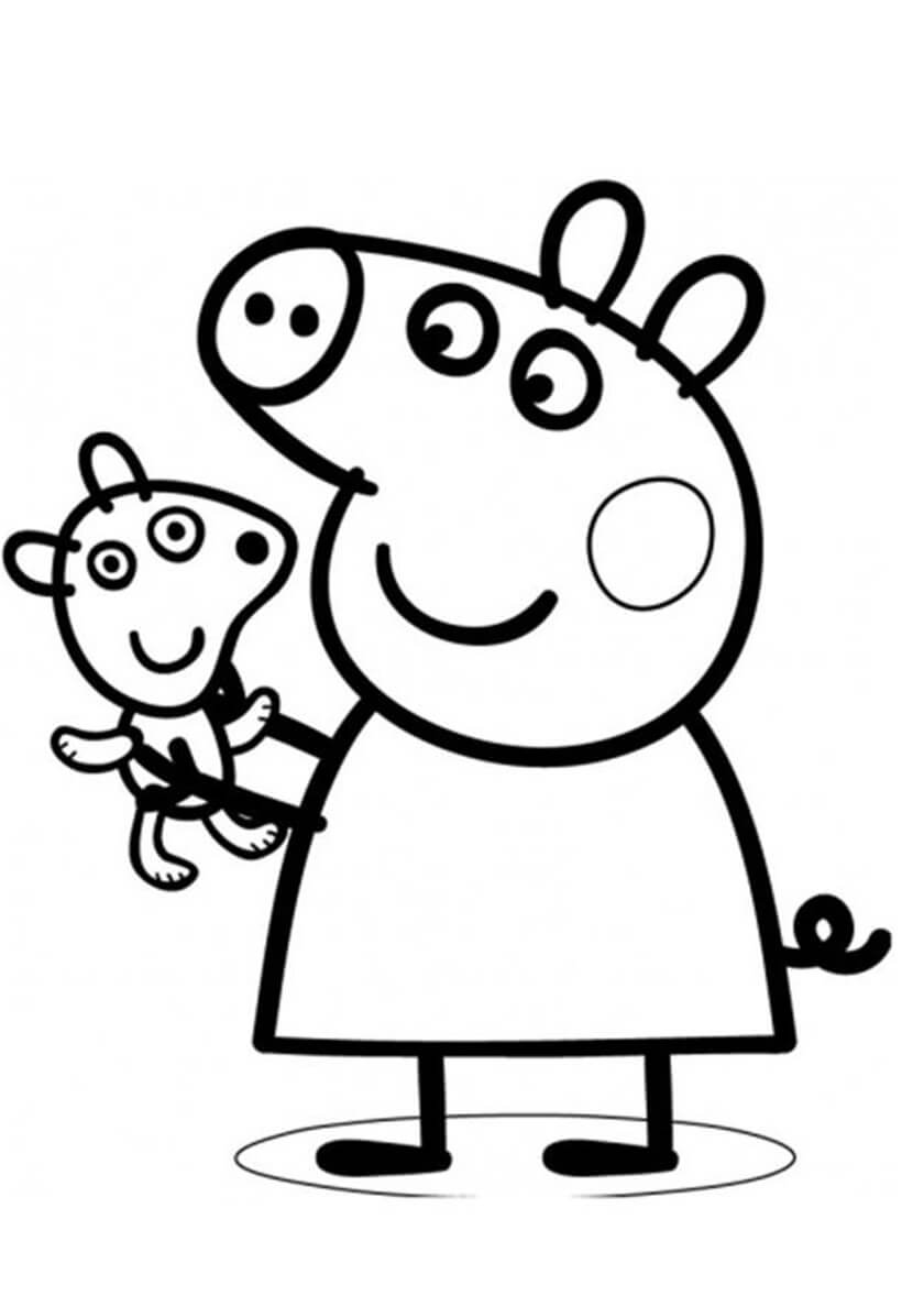 Раскраска Пеппа и её мишка Тедди