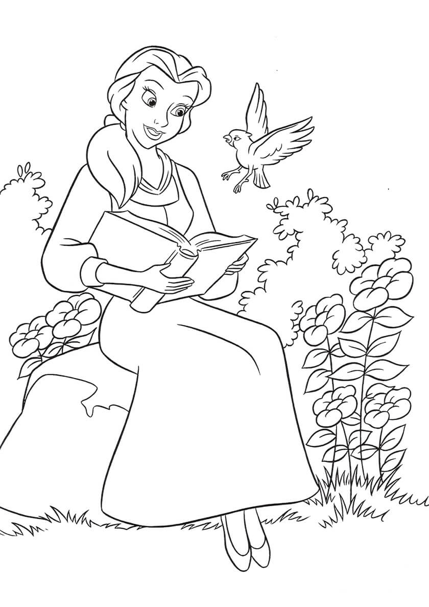 Раскраска Принцесса Белль читает