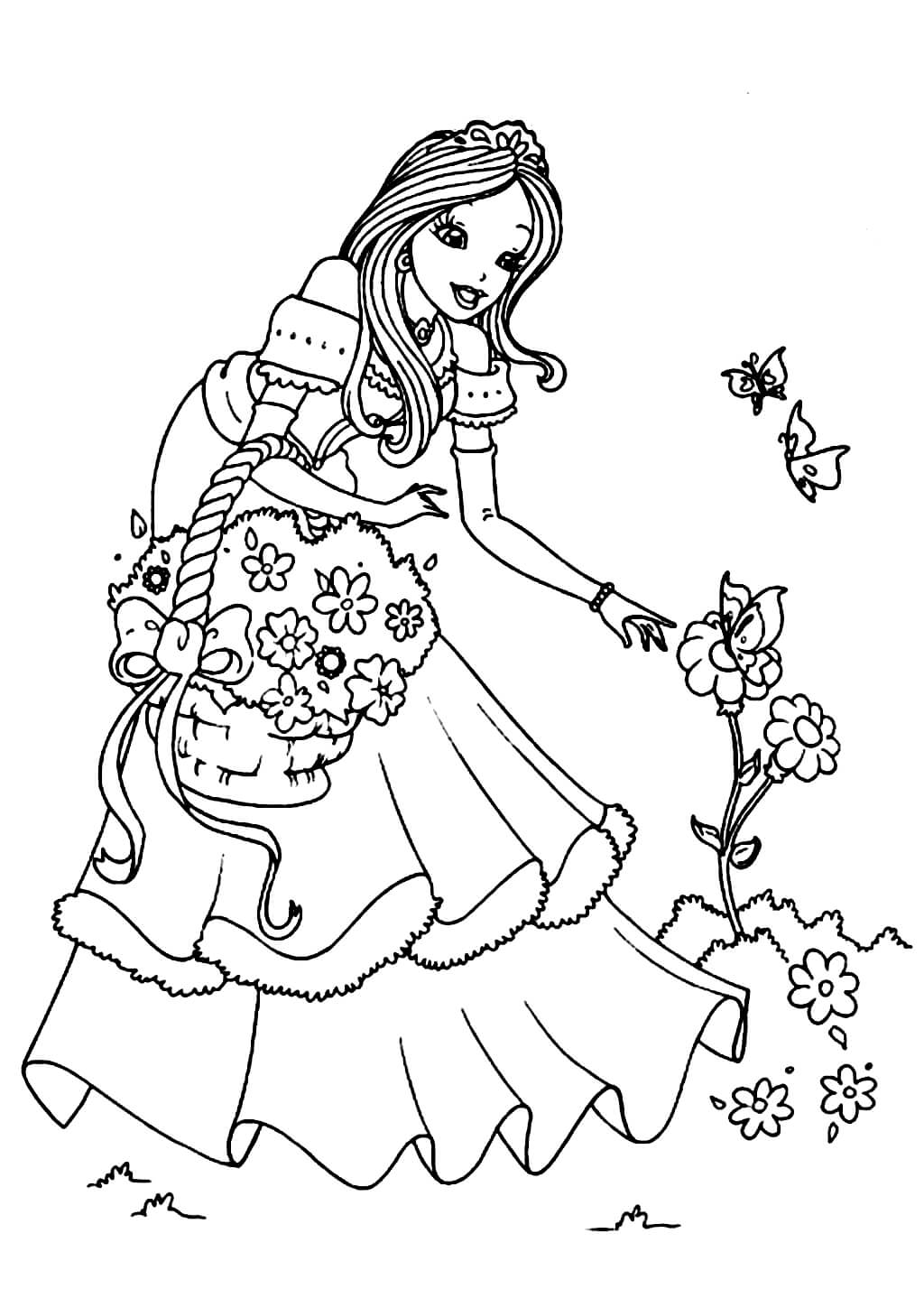 Раскраска Принцесса и цветочки