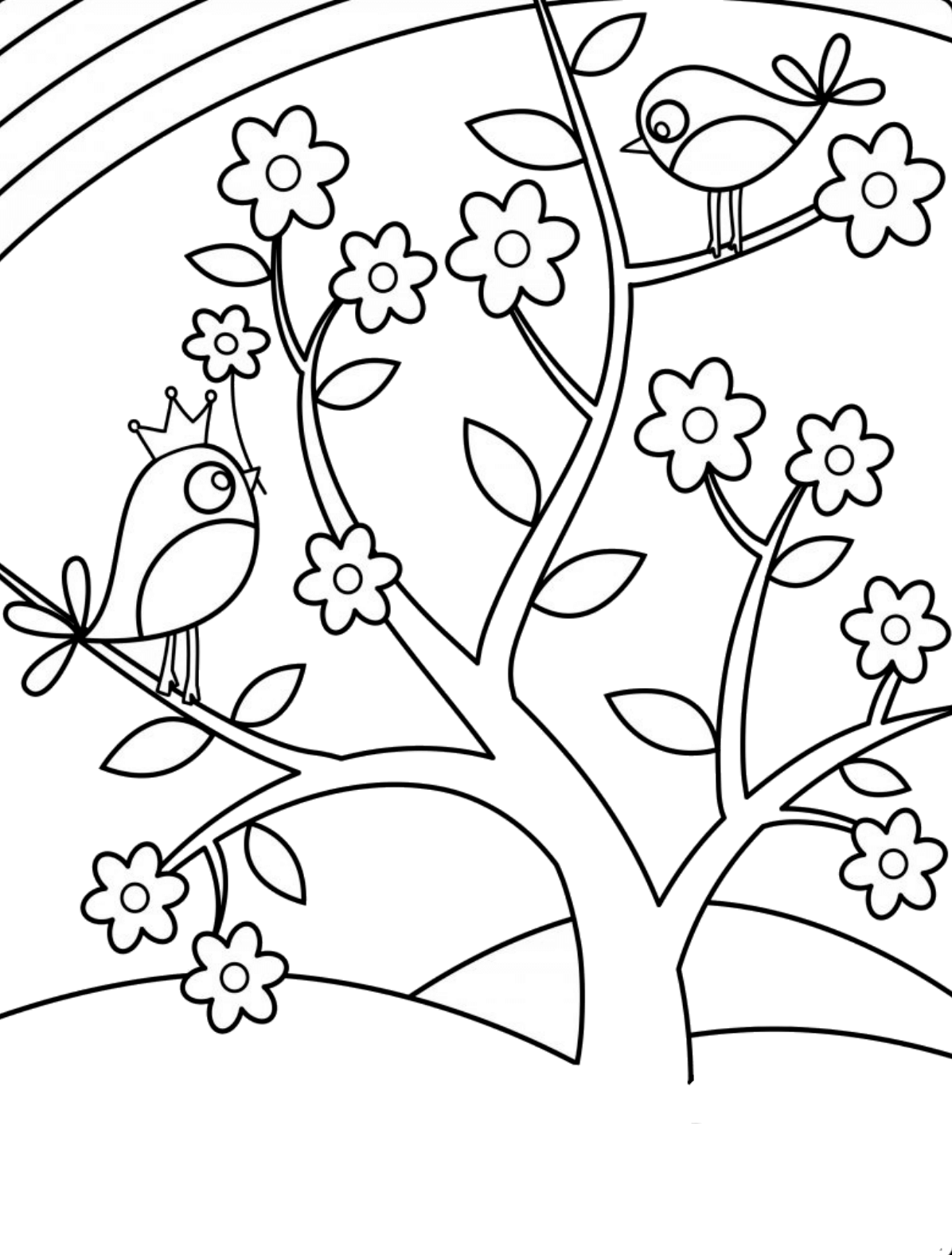 Раскраска Птички на дереве
