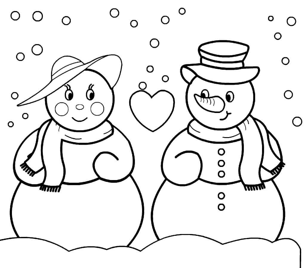 Раскраска Романтичные снеговики
