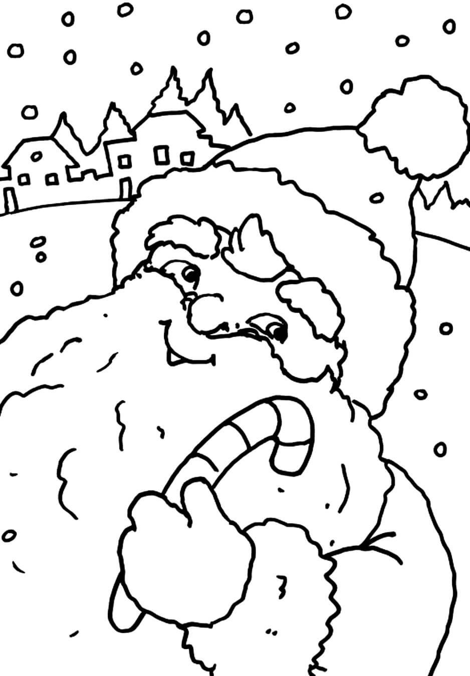 Раскраска Санта Клаус и карамельная конфетка