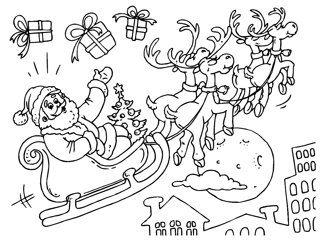 Раскраска Санта Клаус и подарки
