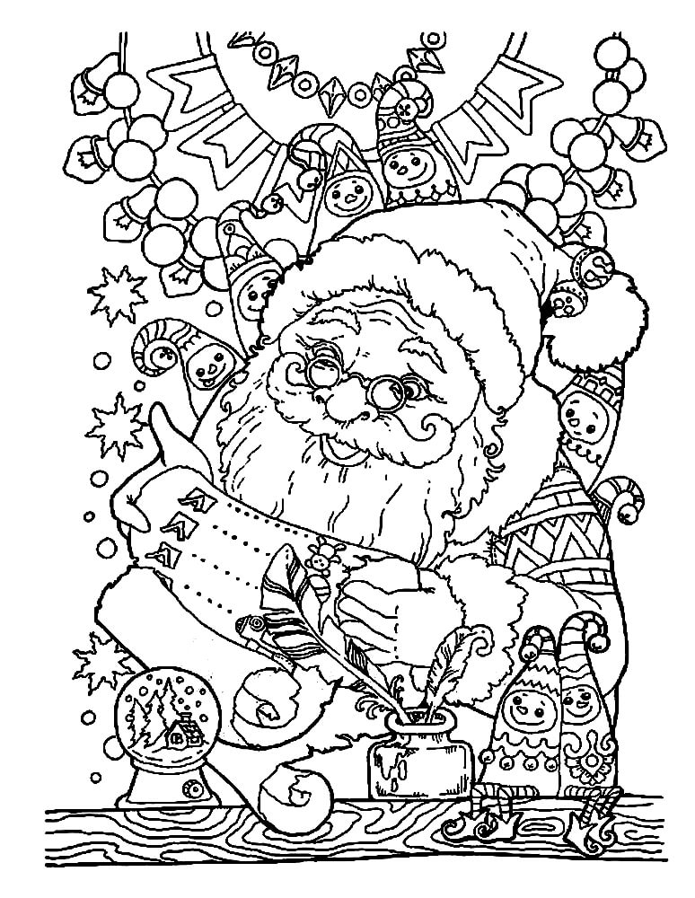 Раскраска Санта Клаус и список дел