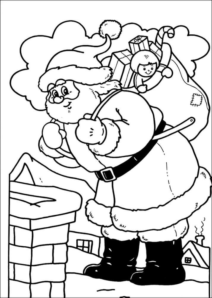 Раскраска Санта Клаус пробирается через дымоход