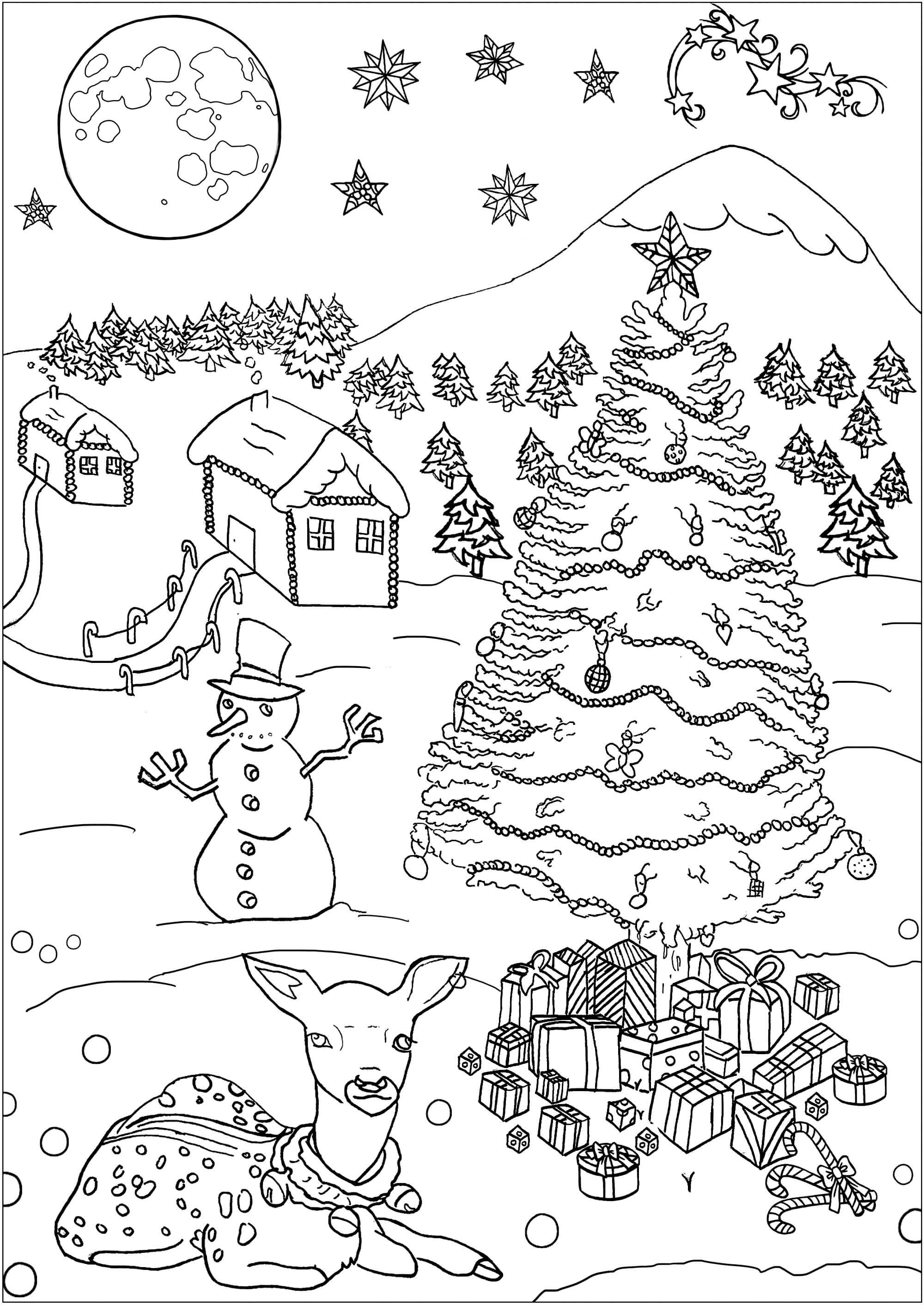 Раскраска Сказочно красивый зимний лес