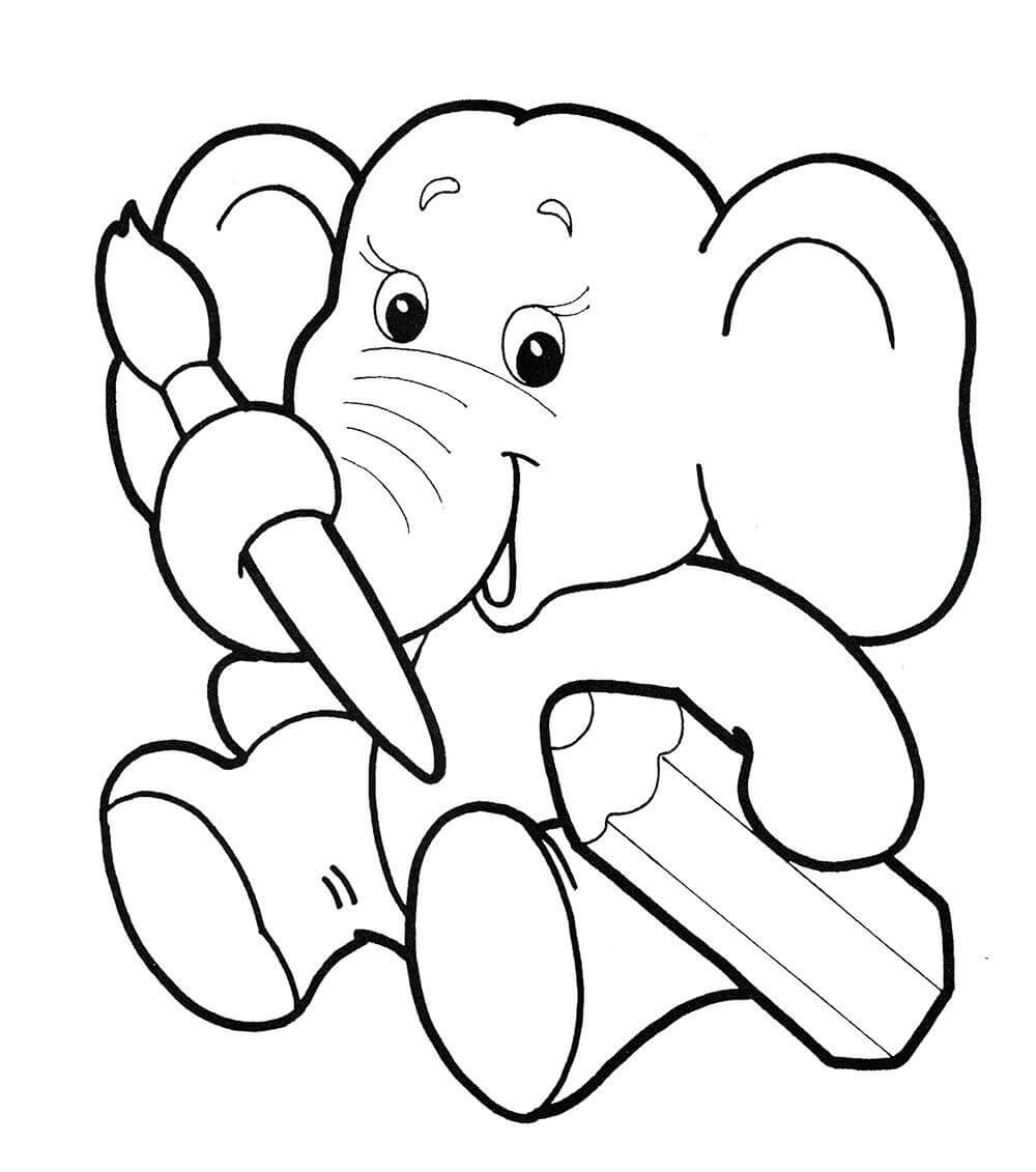 Раскраска Слон с карандашом