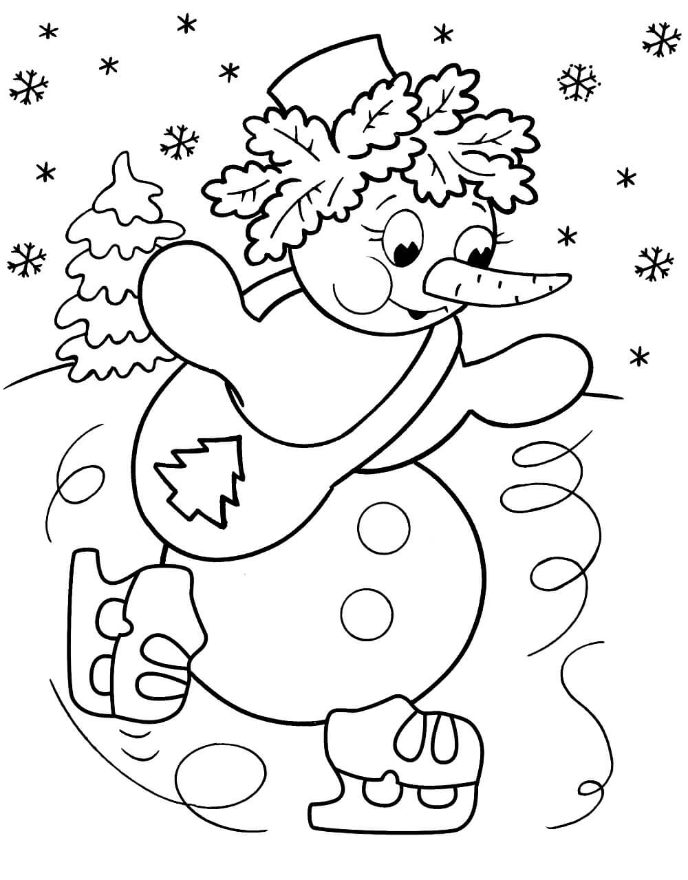 Раскраска Снеговик на коньках
