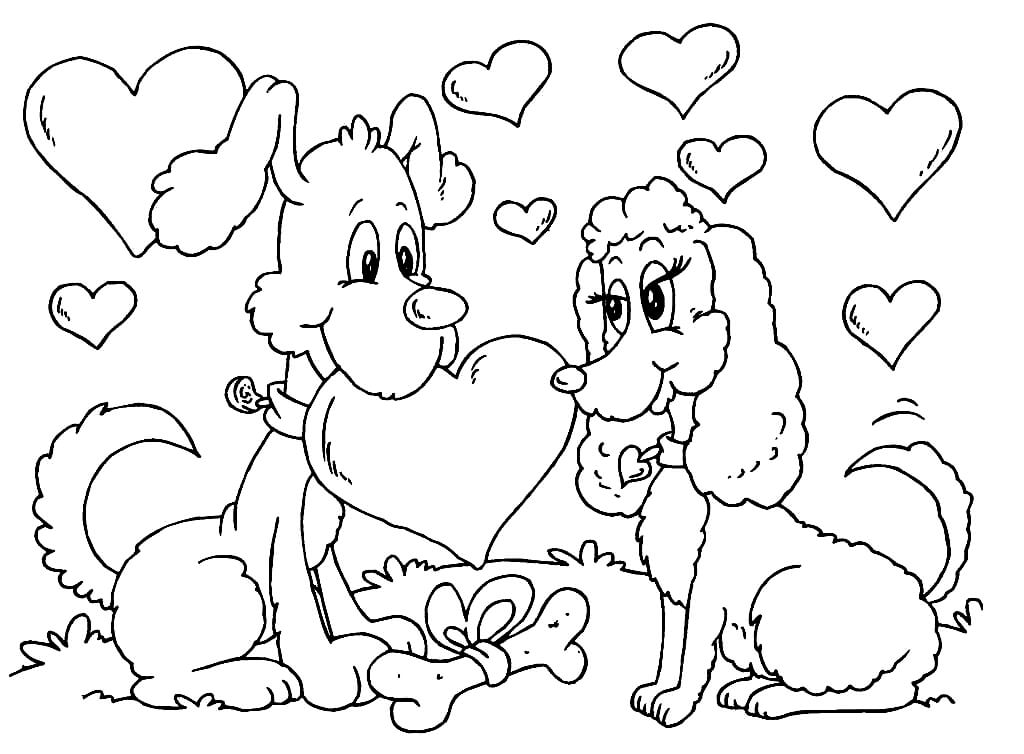 Раскраска Собачки в День святого Валентина