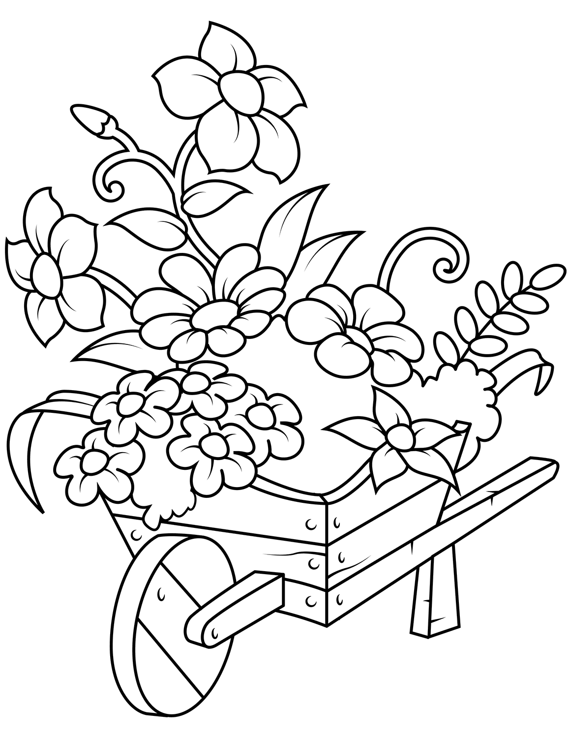 Раскраска Тележка с цветочками