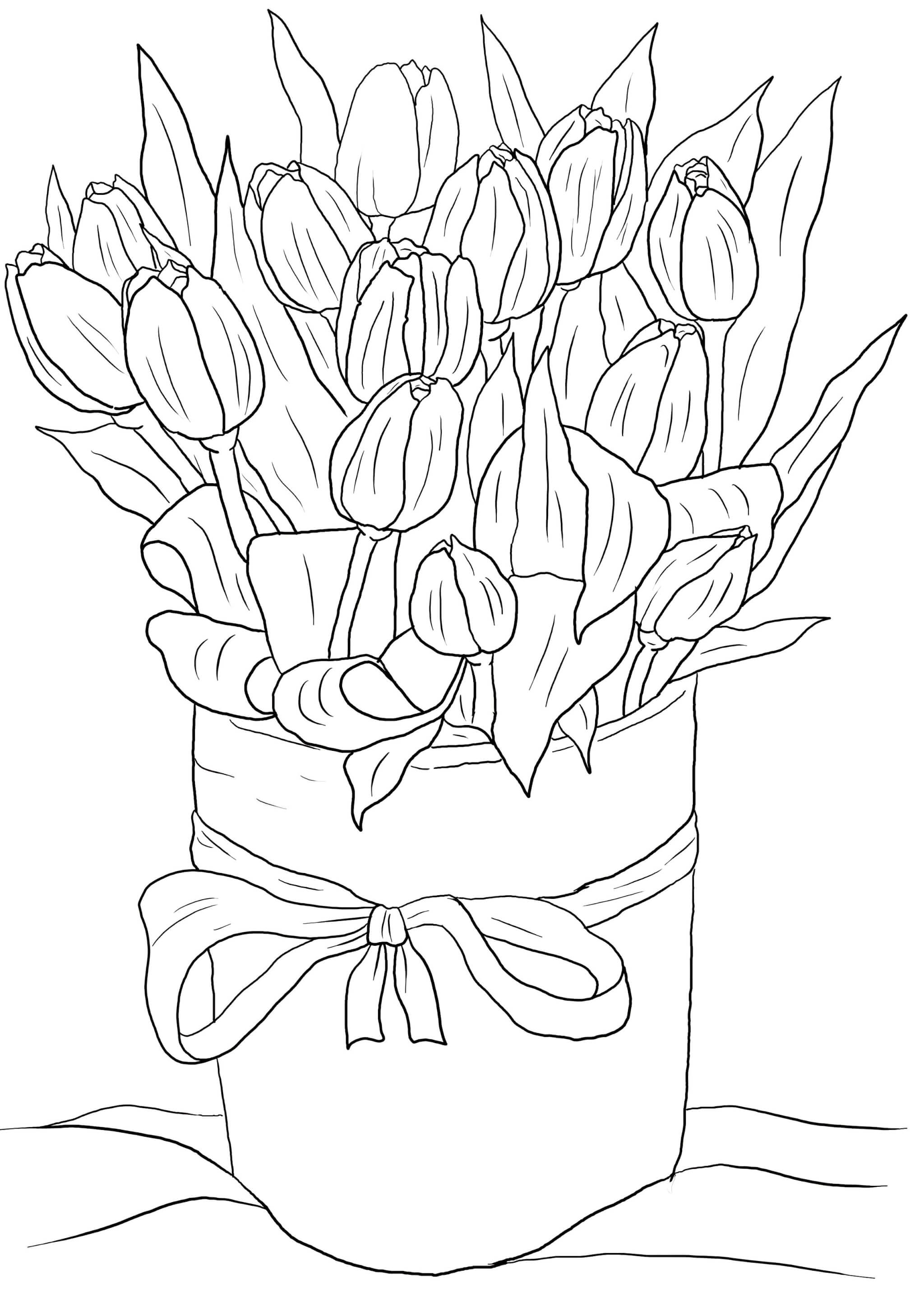 Раскраска Тюльпаны к 8 марта