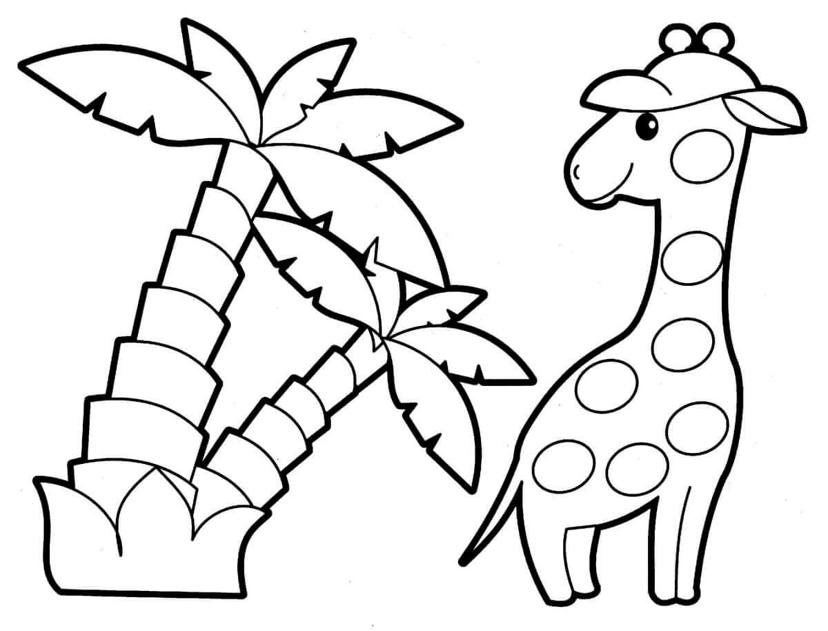 Раскраска Жираф и пальма