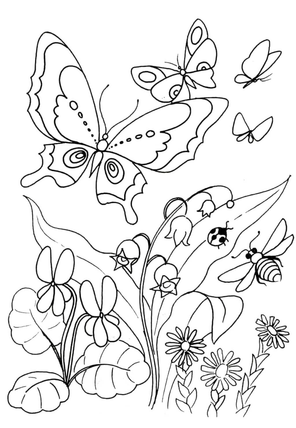 Цветы и бабочки - скачать и распечатать раскраску. по номерам