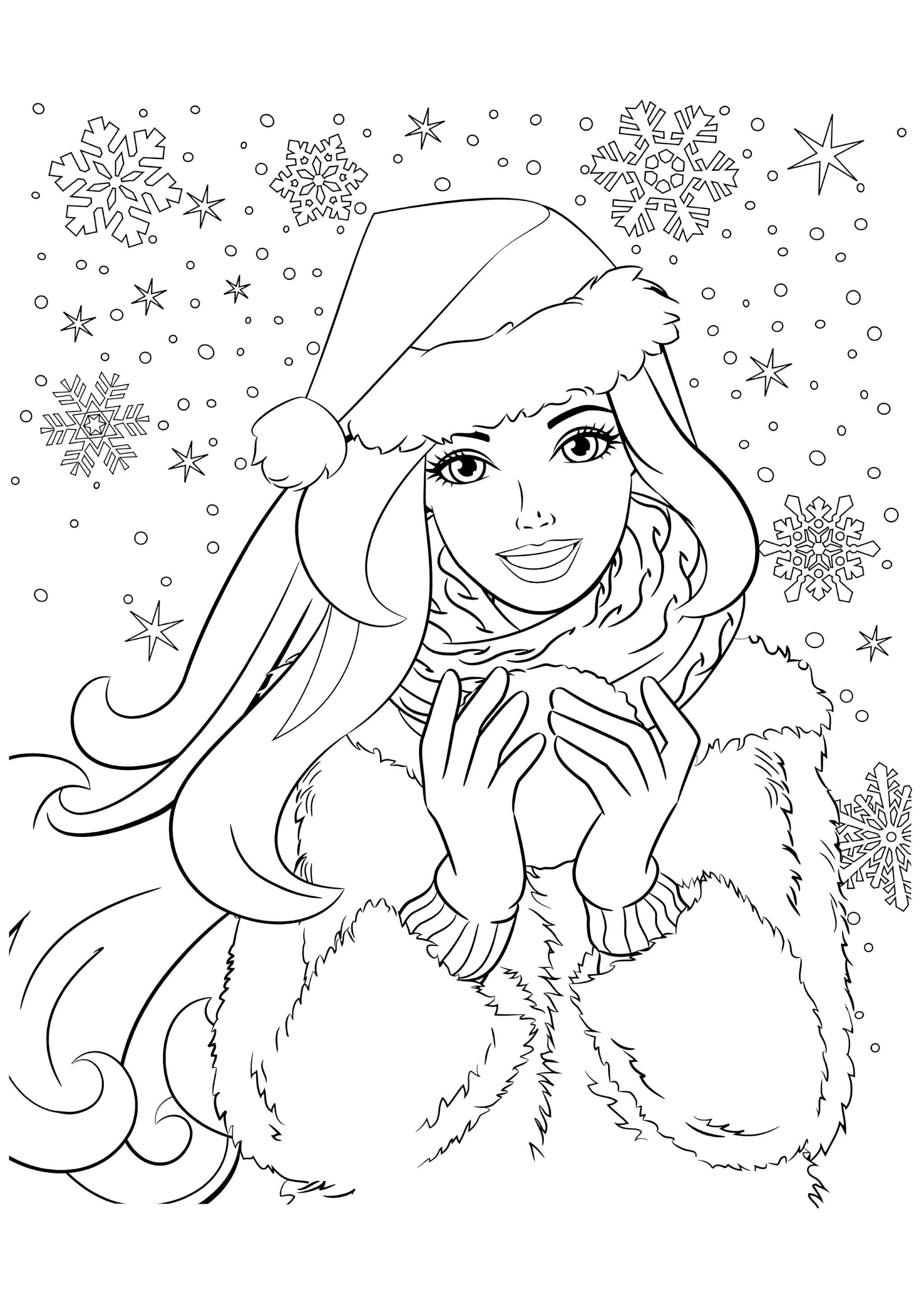 Раскраска Барби со снежком в руках