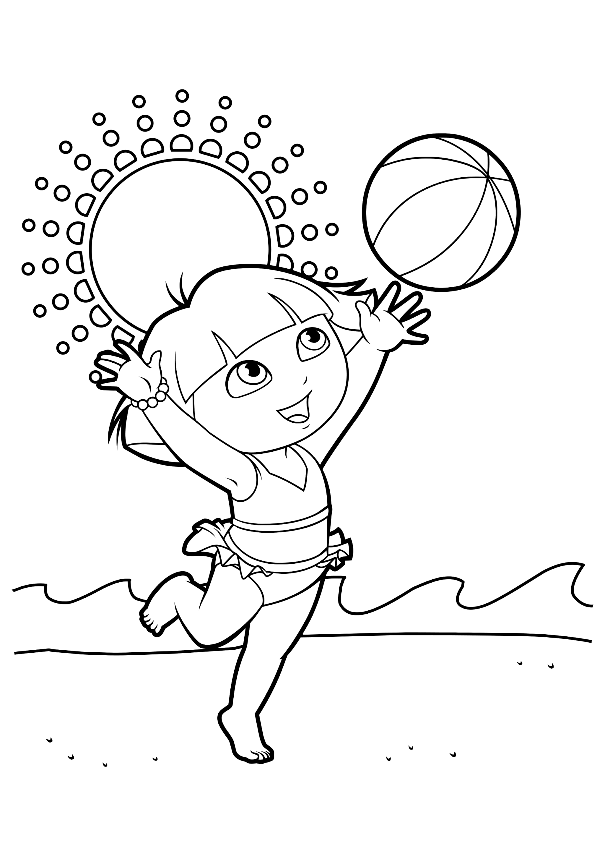 Раскраска Даша играет с мячом на пляже
